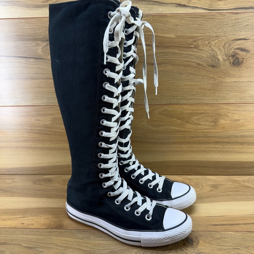 CONVERSE Knee High Tall Sneakers Black Womens 8 Black Back Zip Chuck Y2K